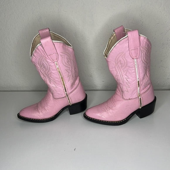 Old West Pink Childrens Girls Corona Leather J Toe Cowboy Western Boots Size 8.5 - Picture 8 of 17